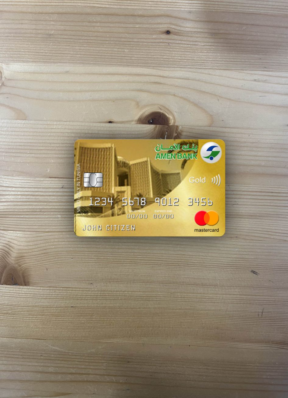 Download Tunisia Amen Bank infinite mastercard gold photolook front Photoshop template